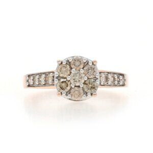 Rose Gold Diamond Cluster Halo Engagement Ring - 10k Round Brilliant 1.00ctw
